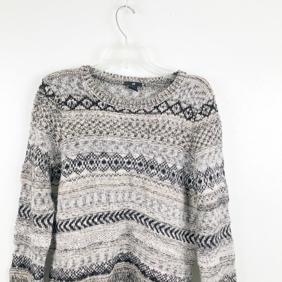 🦋 H&M Grandpa Knit Pullover Gray Sweater Size Medium - Picture 3 of 4